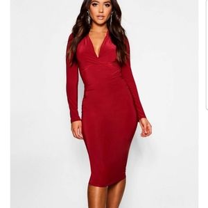 Boohoo Slinky Plunge Midi Dress